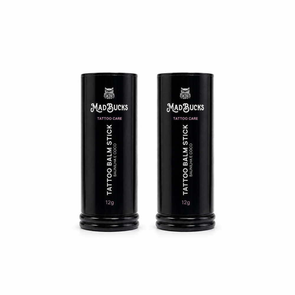 Dois bastões do Tattoo Balm Stick Madbucks de 12g em pé