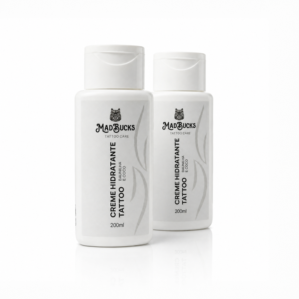 Kit Hidratação Prolongada Madbucks: dois frascos de Creme Hidratante Tattoo de 200ml